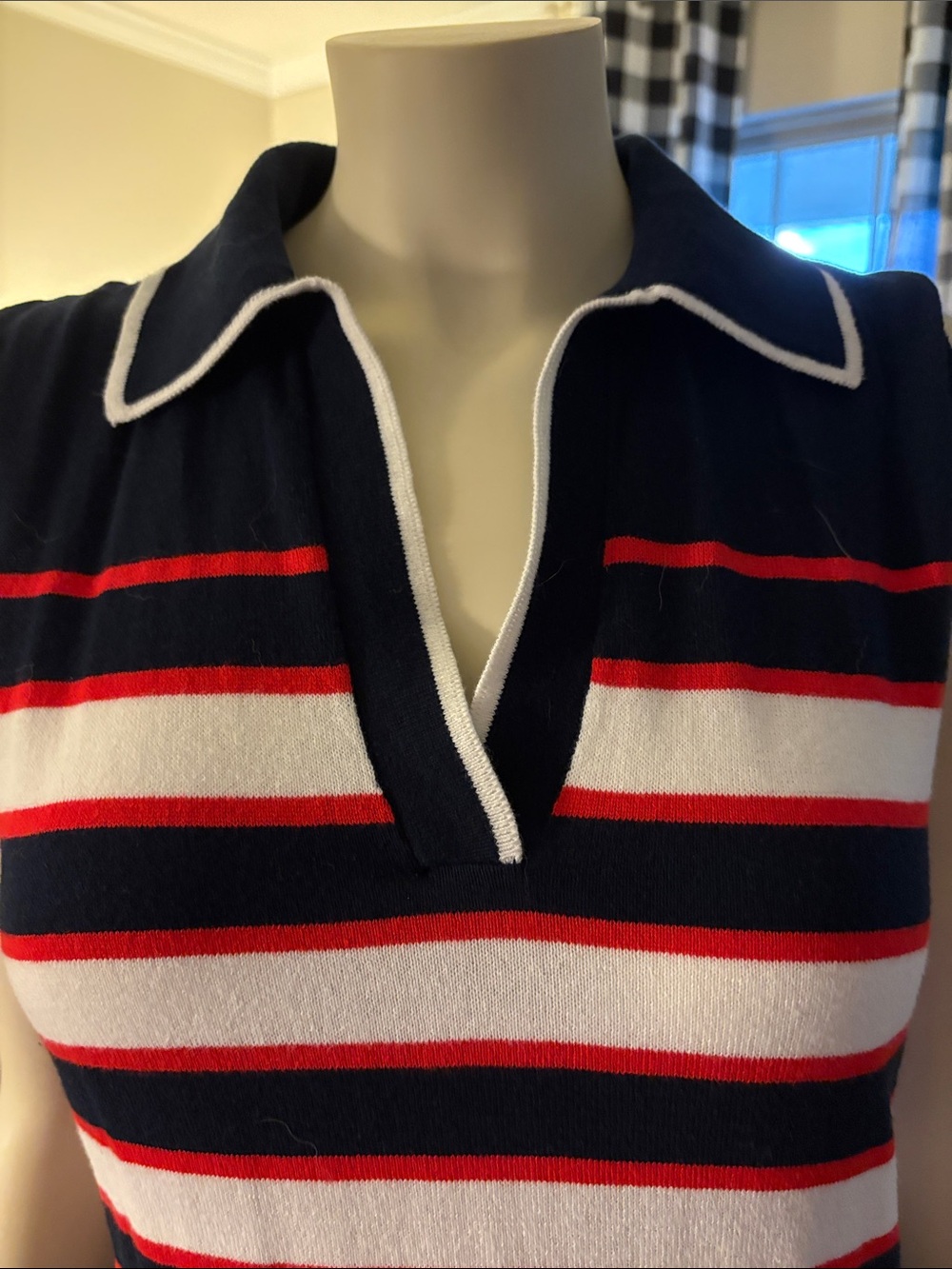 LOFT Navy Sleeveless Polo Dress with Red and White Stripes - Picture 2 of 5